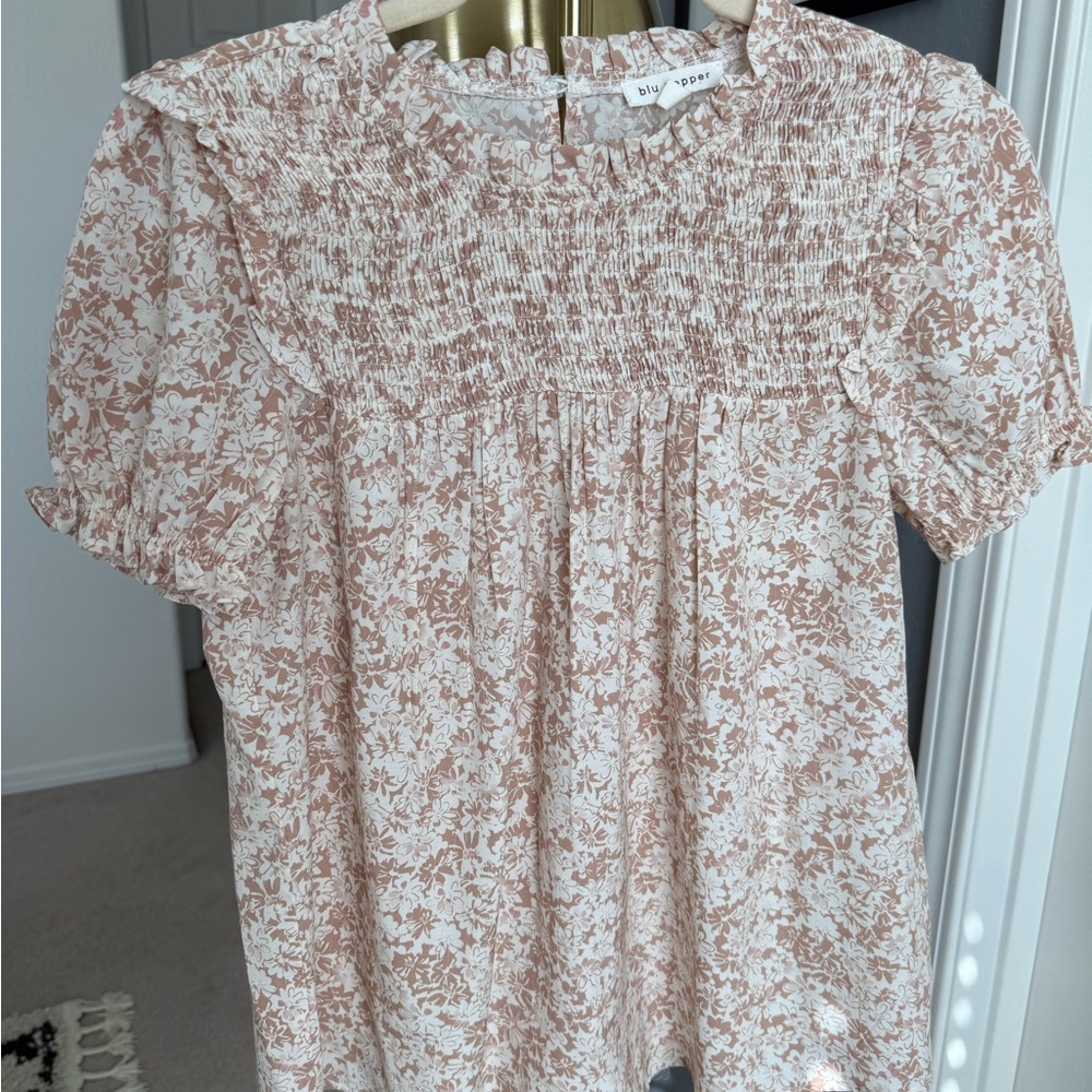 Blu Pepper Women's Floral Blouse - Cream and Brown